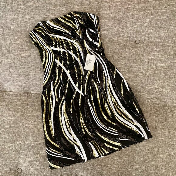 Halpern Sequin Striped Minidress 34 (0) in Dark - Picture 1 of 8
